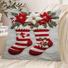 4pcs Christmas Decorative Pillow Covers Set - Santa Claus, Christmas Stockings, Patterned Pillow Covers, Holiday Decor Cushion Covers, 18x18 Inches, Suitable For Bedroom, Living Room, Sofa, Patio, Car