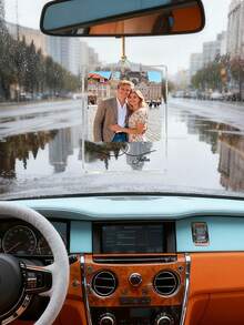 1pc Custom Acrylic Car Ornament - Personalized Photo And Name Car Mirror Decoration, Romantic Couple Gift For Valentine's Day, Anniversary, Wedding - Durable Car Accessory.