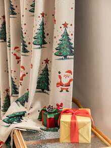 1pc Christmas New Luxury 100% Blackout Santa Claus Window Curtain For Villa, Balcony, Living Room, Bedroom, 320gsm - Multicolor - View 10