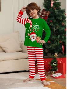 儿童和成人配套圣诞老人和字母印花圣诞睡衣套装、家居服