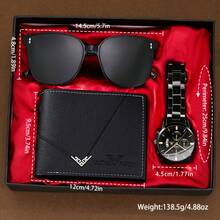 三件套多功能钱包、手表和时尚眼镜礼盒套装，是圣诞节、万圣节、生日送给他的完美礼物。 - 黑色 - 查看 2