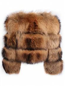 Magic Mia Women's Brown Faux Fur Cropped Jacket - Fluffy Sleeve Coat With Luxurious Plush Texture | Oversized Vegan Fur For Street Style, Winter Parties & Evening Events - 棕色 - 查看 6