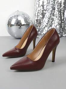 Tacones altos de punta fina, versátiles y con estilo, stilettos de tacón sexy y de fácil puesta - Burdeos - Ver 13