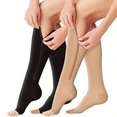 Par Meia Média Compressão Varizes Pernas Cansadas Inchaço Dores 3/4 Zíper 20-30 Mmhg Compressão Unissex