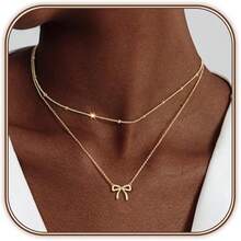 1 Pc Bow-Tie Shaped Gold-Plated Pendant Necklace, Stainless Steel Gold-Plated Snake Chain, Daily Wear Clavicle Chain, Elegant & Cute Gift For Friends & Anniversaries