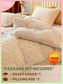 Juego de ropa de cama de 3 piezas en color marfil - 1 funda nórdica y 2 fundas de almohada, textil para el hogar suave y cómodo, disponible en varios colores, adecuado para dormitorio, dormitorio, decoración del hogar sencilla y de moda, lavable a máquina, sin relleno - Juego de funda nórdica de piel sintética/plumón, juego de funda nórdica esponjosa, 1 funda nórdica con cierre de cremallera y 2 fundas de almohada, no incluye edredón, tamaños individual, doble, king, queen