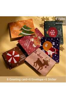 6-Pack Christmas Cards Set, Vintage Hand-Drawn Xmas Cards Gifts With Envelopes, Cute Holiday Cards Featuring Snowman, Tree, Gingerbread, And Gift Designs, Funny Christmas Cards For Kids Boys Girls Adults