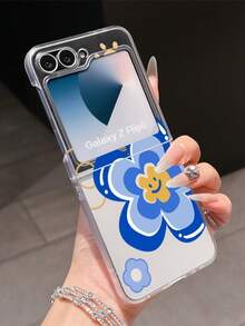 1pc Fashionable Minimalist PC Material Cute Flower & Smiling Face Foldable Phone Case, Protective And Anti-Drop: Compatible With Samsung Galaxy Zflip 3/Zflip 4/Zflip 5/Zflip 6/Zflip 7, OPPO Find N3 Flip, Razr 50 Ultra, Razr 60 Ultra, Razr 60, Razr 50, MIX Flip, Galaxy Z Flip7 FE