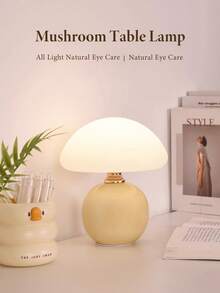 1 Stück europäische cremefarbene Pilz Tischlampe mit dimmbarer Funktion | abgerundeter Eisenkörper, erhältlich in Rosa/Gelb/Weiß. Ideal für Innenraum-Tischdekoration, Ambiente-Beleuchtung in Schlafzimmern und Wohnzimmern, sanfte Beleuchtung für Arbeitszimmer und Cafés.