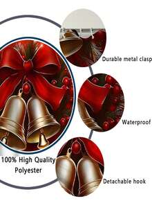 1/4pcs Christmas Bell Pattern Shower Curtain Set, Includes 12 Hooks, Bathroom Decor Accessories, Non-Slip Bath Mat, U-Shaped Mat, Toilet Seat Cover, Home Decor, Complete Bathroom Set (1pc/4pcs Optional) - Multicolor - View 12