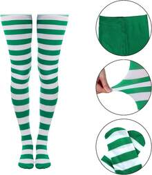 2 Pairs Women's Nylon Striped Tights Striped Tights Women Women's Stocking Hosiery - 綠色 - 查看 2