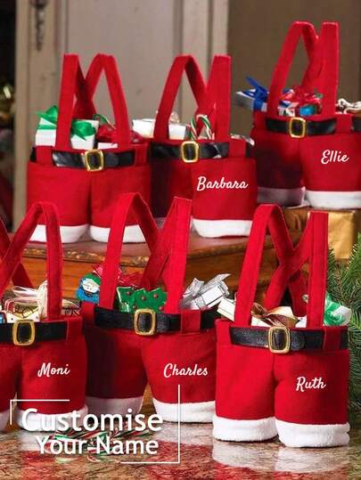 Personalized Custom Christmas Pants Gift Bag Handbag Wine Bottle Cover Candy Cola Bag Party Favor Tote For Holiday Party, Family Gathering, Restaurant Or Event Table Decoration