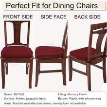 BUYUE Luxury 100% Pure Memory Foam Chair Cushions 4 Pack, Jacquard 16" U-Shape Comfortable Dining Chair Pads, Removable Slip Resistant Kitchen Chair Seat Cushions, (Set Of 4, Burgundy)