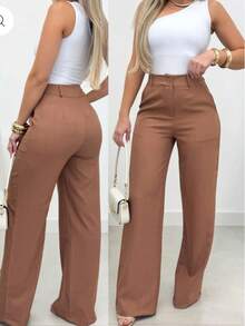 Women's Tailored Trousers, Dress Pants With Pockets - 鏽棕色 - 查看 2