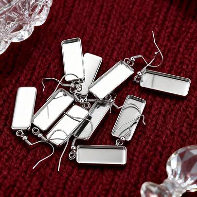 10-Piece Set Of 304 Stainless Steel Rectangular Gemstone Stud Earrings, Concave Rectangular Blank Bases, Ladies' Stainless Steel Jewellery Earring Tray DIY Jewellery Accessories Stud Earrings