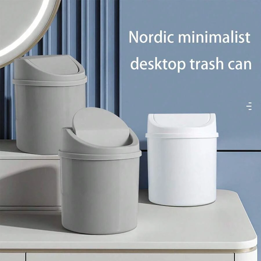 Mini Lixeira, Lixeira pequena com tampa, Lixeira de mesa, Cesto de papel de plástico para mesa, Design com tampo giratório para evitar vazamento de odores, Usado para armazenar cascas de frutas e restos de papel na mesa para manter tudo organizado, Para banheiro, Decoração de mesa de escritório, Mesa de centro, Escritório, Sala de estar, Escritório
