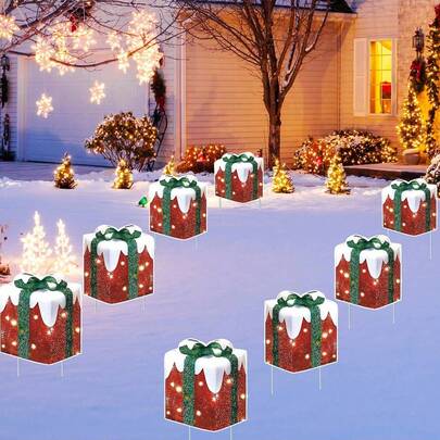 Estacas de jardim de Natal modernas, acessórios decorativos para jardim, conjunto com 4 peças, enfeites de plástico para gramado com tema natalino, design de fácil inserção, arte festiva para jardim para exibição na temporada de festas, sem eletricidade ou bateria