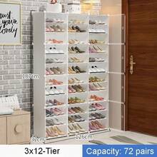 Shoe Rack Organizer, 12-Tiers Stackable 48/72/96/120 Pairs DIY Plastic White Shoe Rack With Covers, Clear Shoe Boxes Stackable Slipper Organizer, Modular Shoes Organizer Expandable - White - View 10