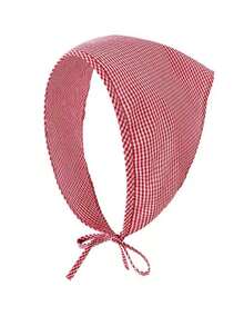 1pc Women's Fresh Gingham Check French Countryside Style Sun Protection Bandana Headband For Summer Boho Hair Scarf, Headscarf Fall Winter Hair Band Hair Accessories For Women For Vacation Outfits Woman - 紅白色 - 查看 4