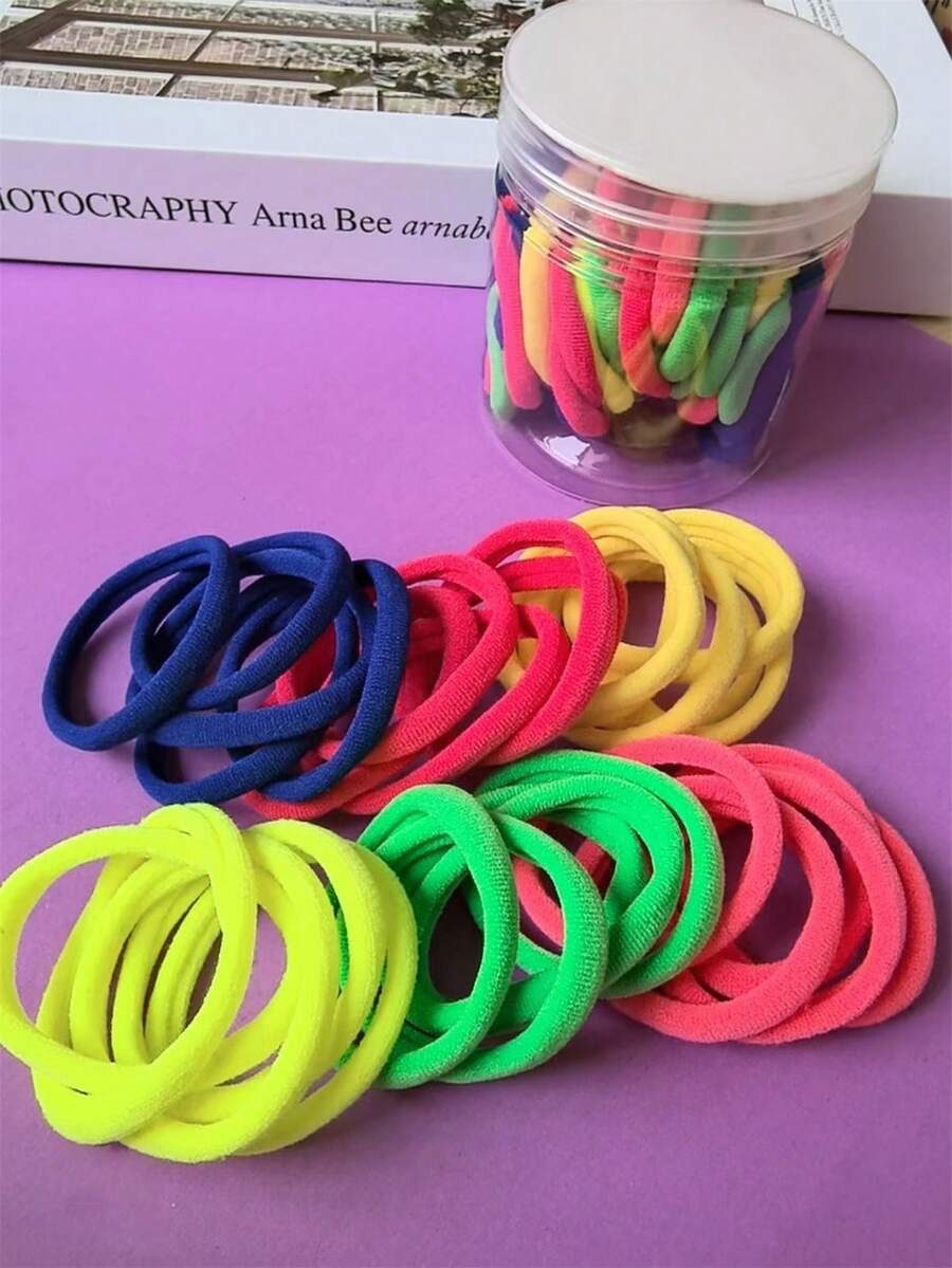 50pcs Canned Hair Accessories 4cm/1.57in Basic Multi-Color High Elasticity Hair Free Random Mixed Color Rubber Band Hair Accessories For Women, Fashionable And Versatile, High-End And Elegant Temperament, Simple And Minimalist Wind Hair Rope Bathroom Hair Accessories Suitable For Daily Outings, Leisure Parties, Commuting, Beach Vacations, Washing, Makeup, Tying Hair, Makeup, Matching Clothes, Headwear Accessories ,Ponytail Holders ,Hair Elastics ,Hair Rubber Bands ,Scrunchies
