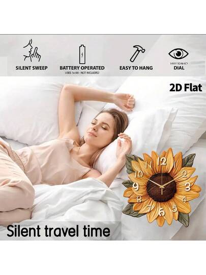 2D Flat Piece Creative Sunflower Home ation Wand Clock, Ultra Quiet Quartz Movement, No Ticking Sound, ative Painting Living Room, Bedroom Office, Stylish Klok Watch, Unique Personalized, Clear Reading Time, view 4