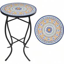 VCUTEKA Mesa auxiliar de mosaico mesa auxiliar redonda de 21 pulgadas con parte superior de baldosas de cerámica de 14 pulgadas mesa decorativa de patio interior y exterior para patio jardín sala - Flores - Ver 1