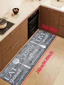 1 pezzo Zerbino serie blu, con lettere inglesi e motivi di utensili da cucina, bordo rettangolare floreale con stile vintage - tappeto per corridoio, semplice e liscio, stile caldo e rustico, tappetino in diatomite spesso circa 3 mm in morbida gomma, adatto per cucina, bagno, ingresso, lavanderia, studio, soggiorno, decorazione per casa e stanza