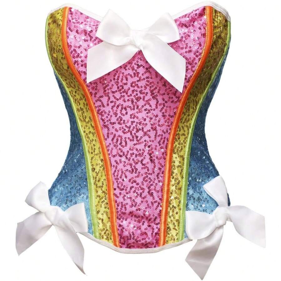 Women's Waist Cincher Bustier Boned Corset With Design In 2025 - Rainbow -2 - View 1