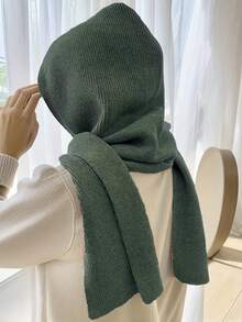 1 件女士时尚纯色黑色/米色/灰色/红色条纹连帽保暖披肩围巾围脖，适合秋冬季日常外出