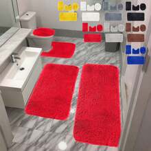 4PCS Bath Rugs Set, Non Slip Bath Mat For Bathroom, Shaggy Plush Toilet Mats Absorbent Washable Bath Shower Mats Microfiber Solid Colors Bath Mats,Runner For Bathtub, Toilet Mats Universal Soft Comfortable Water Absorption Non-Slip Thick Machine Washable Easy Dry - Black 4Set - 查看 3