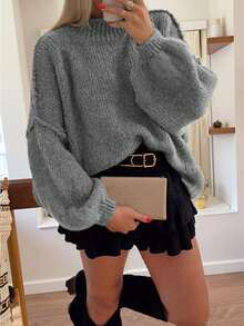 Plus SizeWomen's Autumn And Plus Size Winter Fashion Casual Plus Size Solid Color Round Neck Drop Shoulder Long Sleeve Sweater Pullover