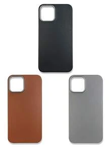 3-Pack Luxury Leather-Feel Phone Cases, Compatible With IPhone 13, 14, 15, 16 Pro Max, Galaxy, Black, Grey, Brown - Multicolor - View 38