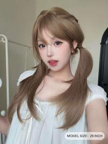 alicegarden 1 Synthetic Heat-Resistant Bangs Wig, Chestnut Brown Long Straight Wig, 26 Feet Long, Made Of Fiber, Suitable For Daily Gatherings, Halloween Natural Simulation Wig - Brown - View 4