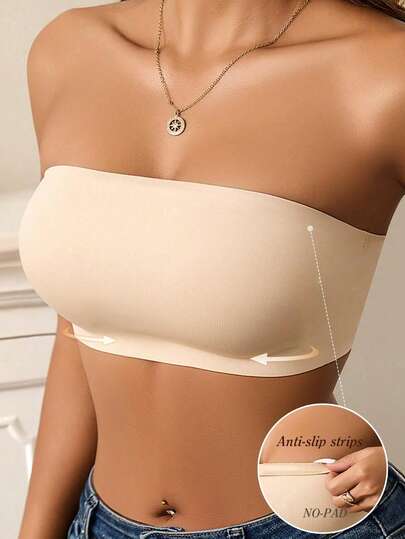 Women's Seamless Backless Spaghetti Strap Bra, Wireless & Unpadded, Comfortable Elastic Breathable Camisole Bra, Perfect For Wearing With Strapless Dresses