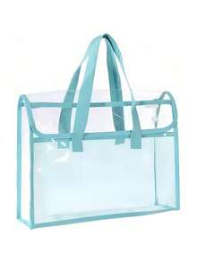 Clear Tote Bag - Large Pouch For Students, PVC Cosmetic Organizer, Clear Bag For Stadium Events - Blue - View 3