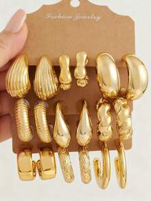 6-18pcs Gold-Tone New Resin & CCB Exaggerated C-Shape Water Drop Earrings Fashion Jewelry Set