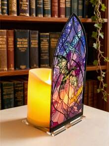 1件哥特式奇幻龙纹彩色反光彩绘玻璃风格教堂拱门透明彩绘板家居装饰点缀，适用于桌面、书架、卧室、客厅、窗户、万圣节派对展示 - 彩色 - 查看 10