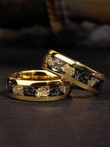 1 pezzo Anello di lusso con sfondo nero e oro, con foglia d'argento, stile business alla moda unisex, anello per il drenaggio linfatico, gioiello da donna