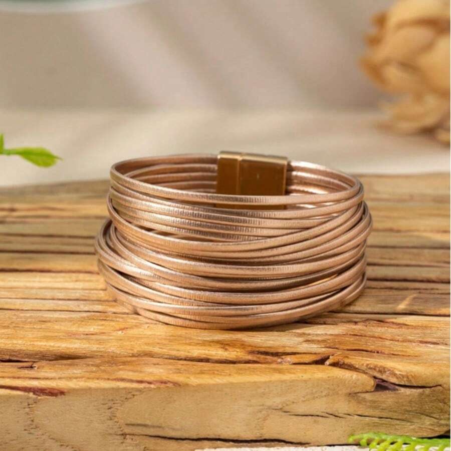 1pc Boho Vacation Style Multilayer Contrast Magnetic Buckle Bracelet Unisex Rock Hippie Wide-Brimmed Disturbing Bangle Wrap Bracelet For Women
