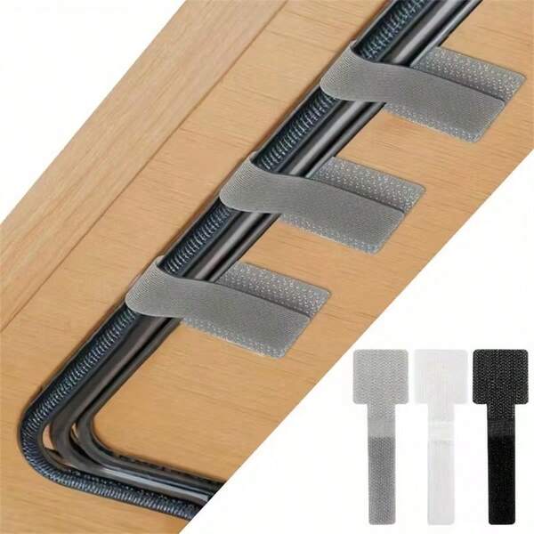 10pcs Heavy Duty Self-Adhesive Reusable Hook And Loop Straps - No Tools Needed, For Cables, HDTV/USB/Power Cords - Essential For Home, Office, Garage Organization - Cable Ties With Clips, Durable Material, Professional Look, Compact Design, Sturdy Construction, Ideal For DIY Enthusiasts