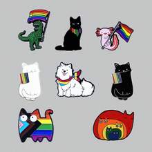 1/8 chiếc Trâm cài áo tráng men hình động vật và LGBTQ sáng tạo, huy hiệu kỷ niệm hình cờ cầu vồng và mèo, chó, khủng long, quà tặng cho bạn bè, trang trí quần áo và ba lô, sử dụng hàng ngày - Nhiều màu - Xem 8
