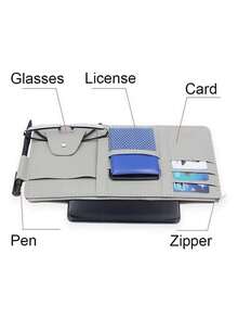 1pc Car Sun Visor Storage Bag, Leather Zipper Organizer Pouch, Multi-Function Card Holder, Unisex - Nhiều màu - Xem 4