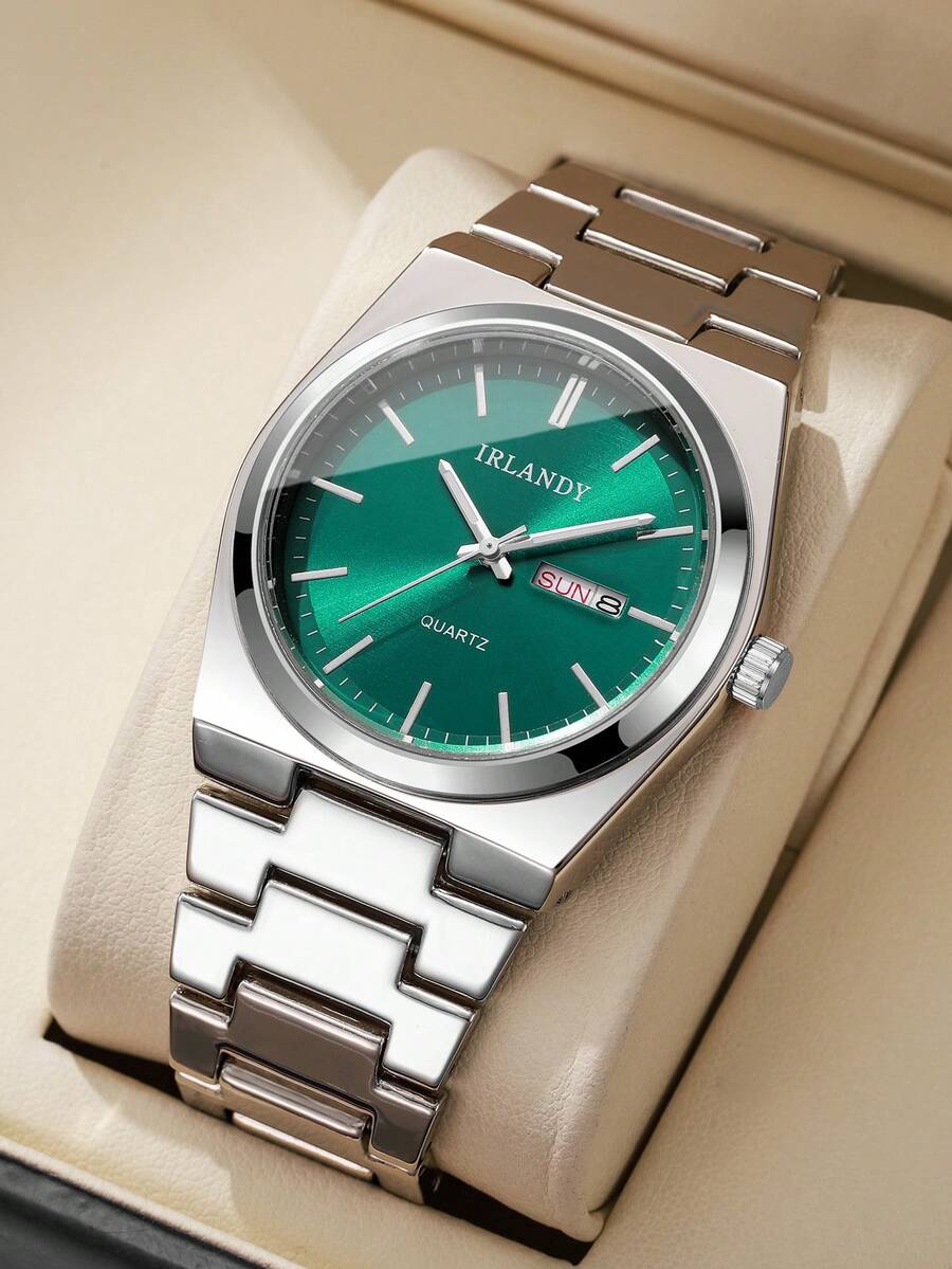 1件经典时尚雕花表盘日历石英腕表，男士时尚商务礼品（不含表盒） - 銀色 - 查看 1