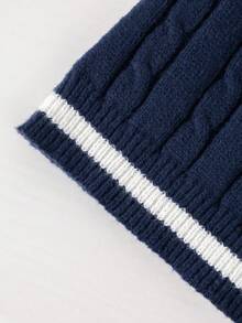 1pc Teen Boys V-Neck Knit Sweater, Elegant & Comfortable Versatile Collegiate Style Knitwear, Suitable For Gatherings, Outings, Back To School - Màu xanh hải quân - Xem 5