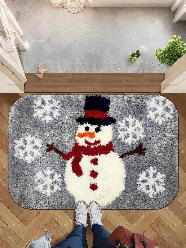 Festliche Weihnachts-Badematte: 700g/m² + TPR Rückseite, hochflorig, rechteckig, gestrickt, Polyester, Badvorleger für Ihre Weihnachtsdekoration