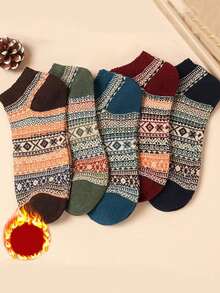 5 Pairs Vintage Style Casual Ankle Socks, Comfortable & Fashionable Pattern Short Socks, Suitable For Spring And Autumn - Multicolor - View 1