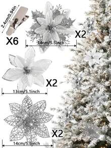 3/6/12/18/24 buc flori artificiale de Crăciun cu clipsuri, 3 stiluri ornamente de brad de Crăciun cu sclipici flori pentru ghirlandă DIY Crăciun Anul Nou petrecere decorare