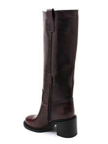Fashionable Versatile Chunky High Heel Knee-High Boots - Wine Red 2523A - View 3