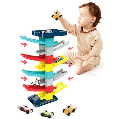 1 Set 8-Track Toy Car Playset, Includes 4 Mini Cars, Suitable For 3-6 Years Old Boys & Girls, Perfect Birthday Gift, Random Color