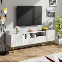 Modern TV Stand, TV Unit With Gold Legs And Gold Trim - White + Particle Board + 60-69 Inches - View 3
